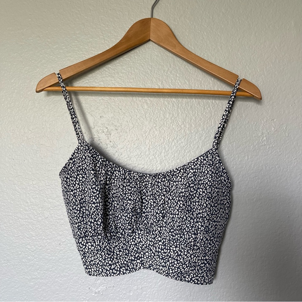 Navy Blue and White Leopard Print Cropped Bustier Tank Top Size Medium